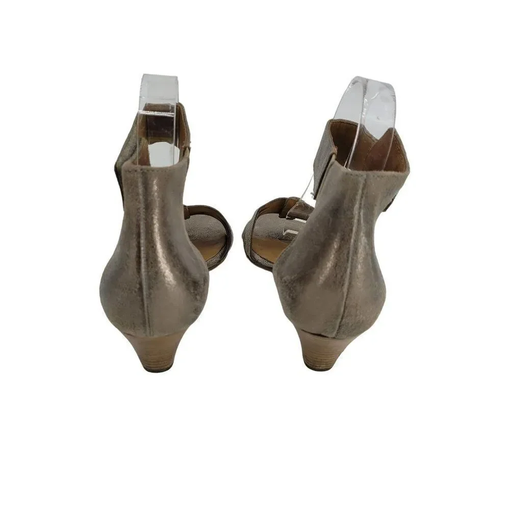 Paul Green Sandals 8 Heeled Leather Handmade Metallic Open‎ Toe Ankle Strap